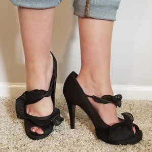 Black Ruffle Stacked Stiletto Baker's Ricki